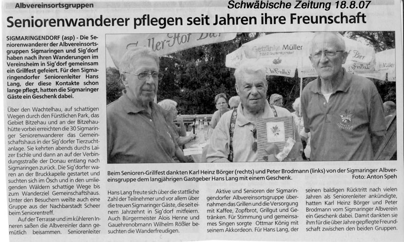 Artikel in der Schwbischen Zeitung vom 18.8.07